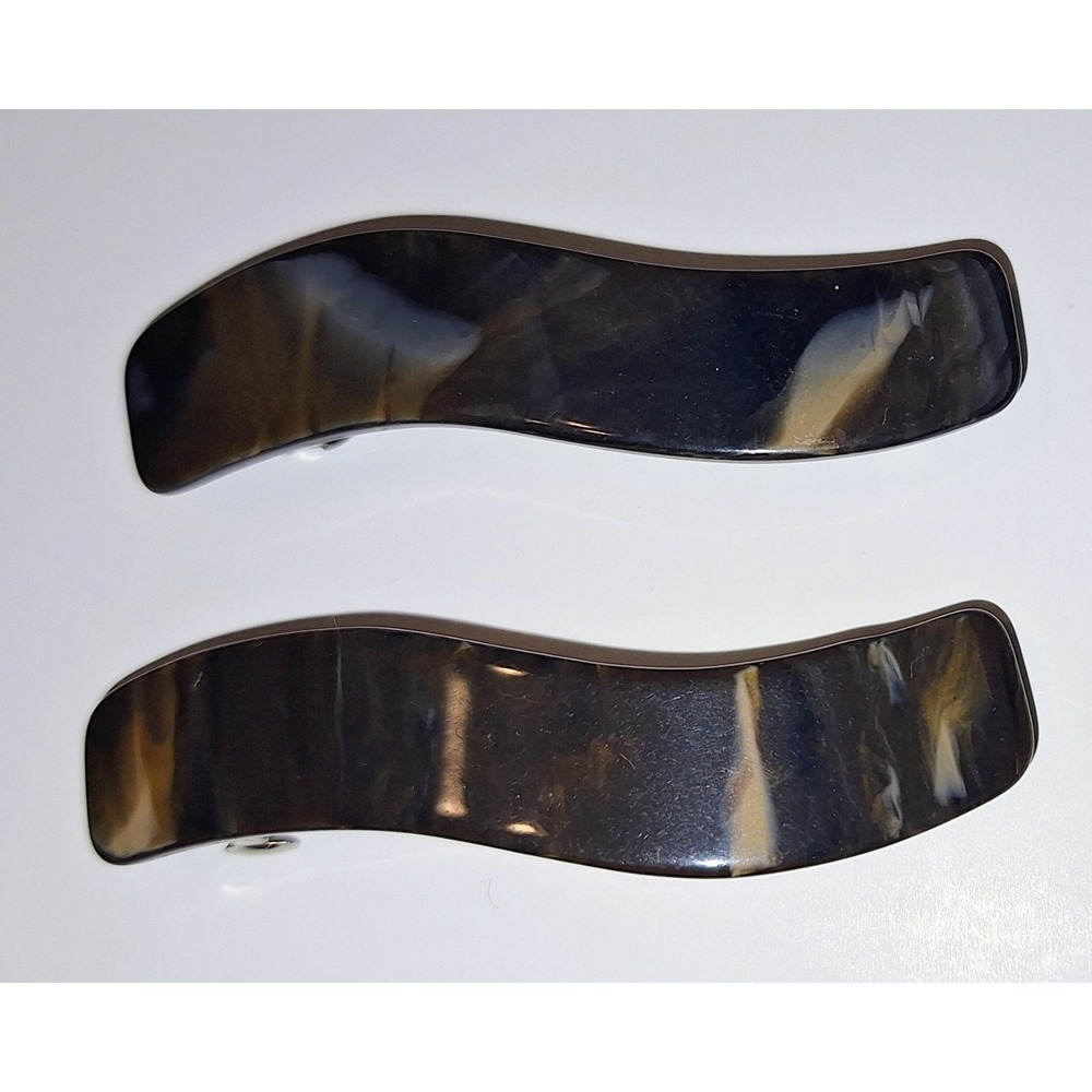 vintage Taiwan faux tortoise shell barrettes pair 2.5-inch wavy bar shape